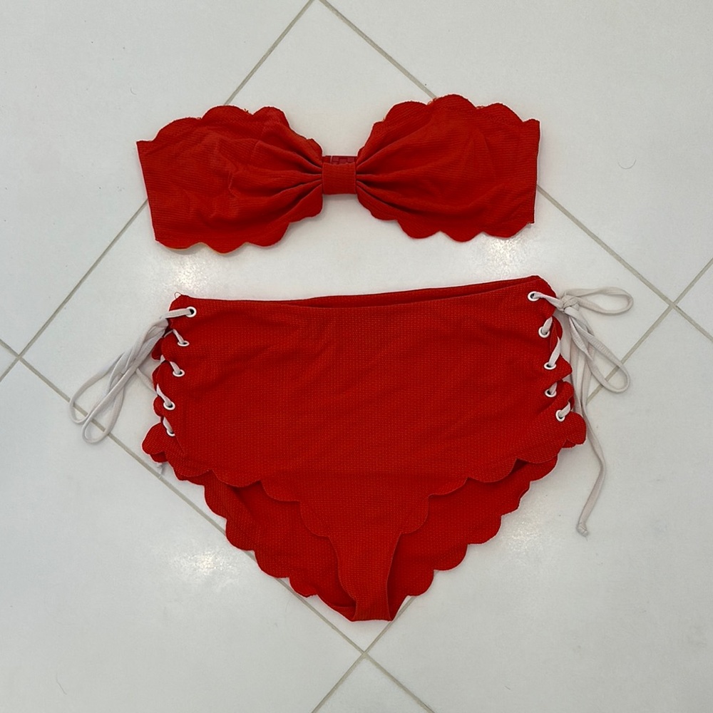 Red and Yellow Scalloped Bikini Set